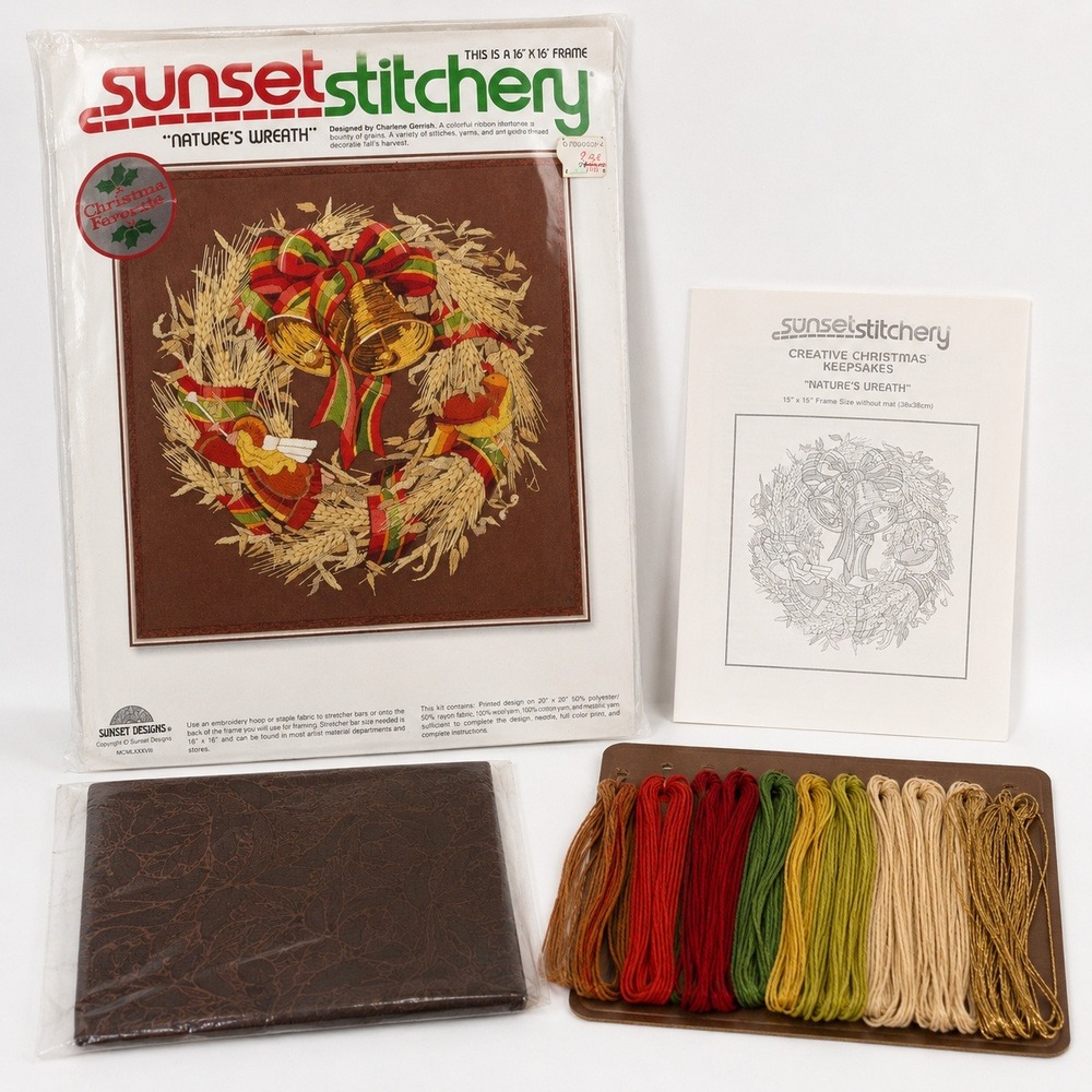 New‎ Sunset Stitchery Nature's Wreath Embroidery Kit Brown Vintage 1978